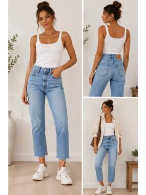 Levi's Premium 501 Original Cropped Jeans Women's 28x26 Light Wash Raw Hem